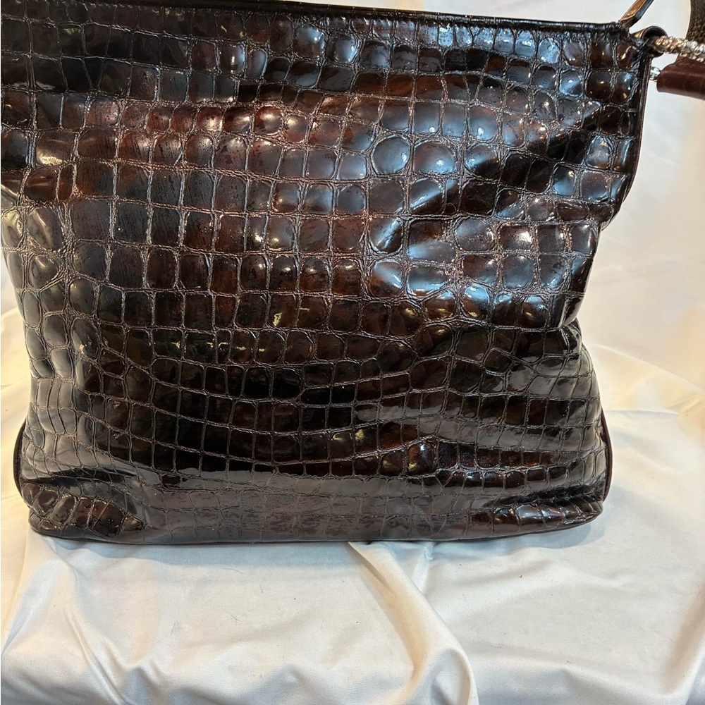 Brighton Dark Brown Leather Tote with Vibrant Orange Lining - Picture 5 of 7